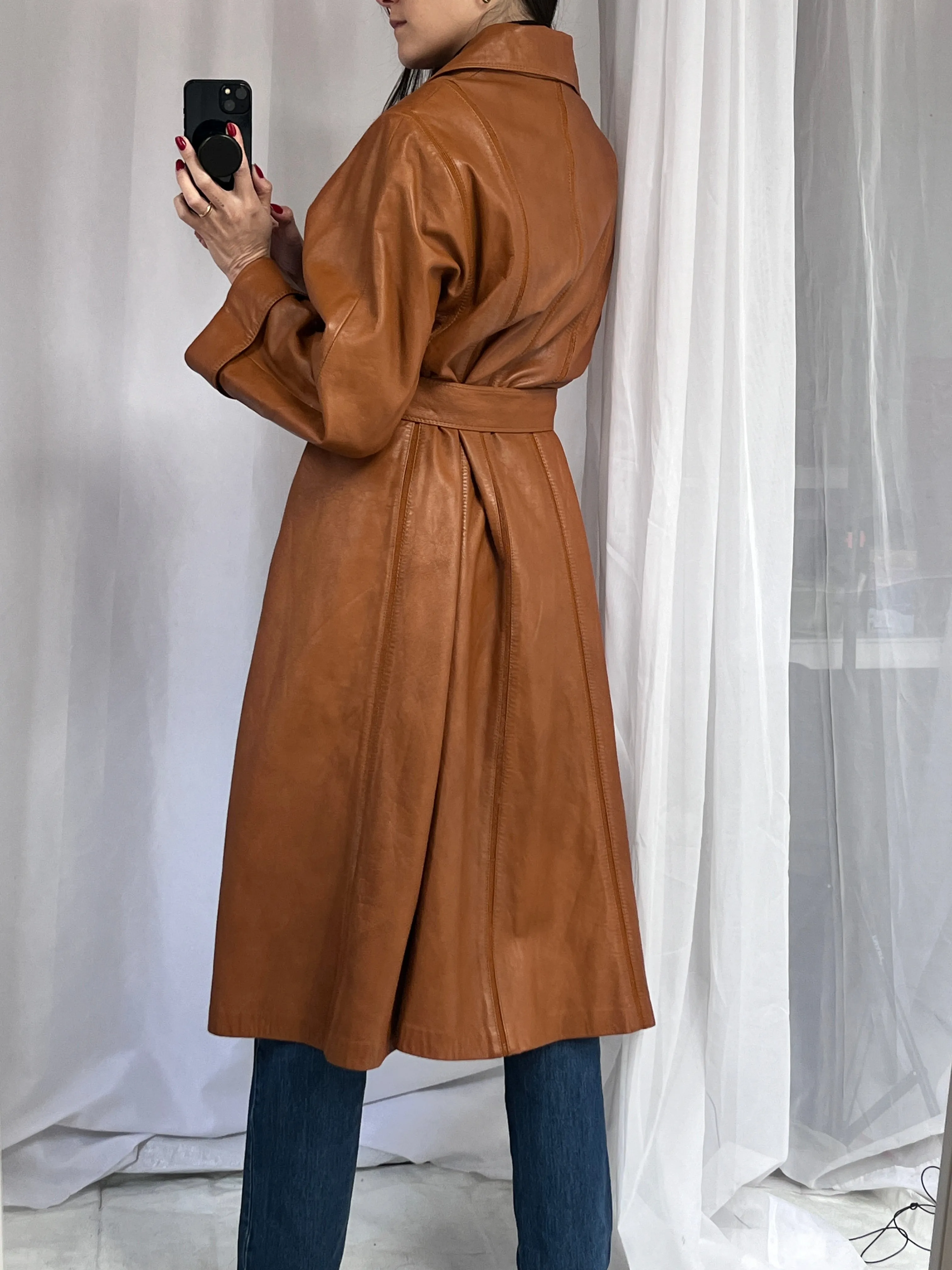 1970s Imperial leather trench with knit seams