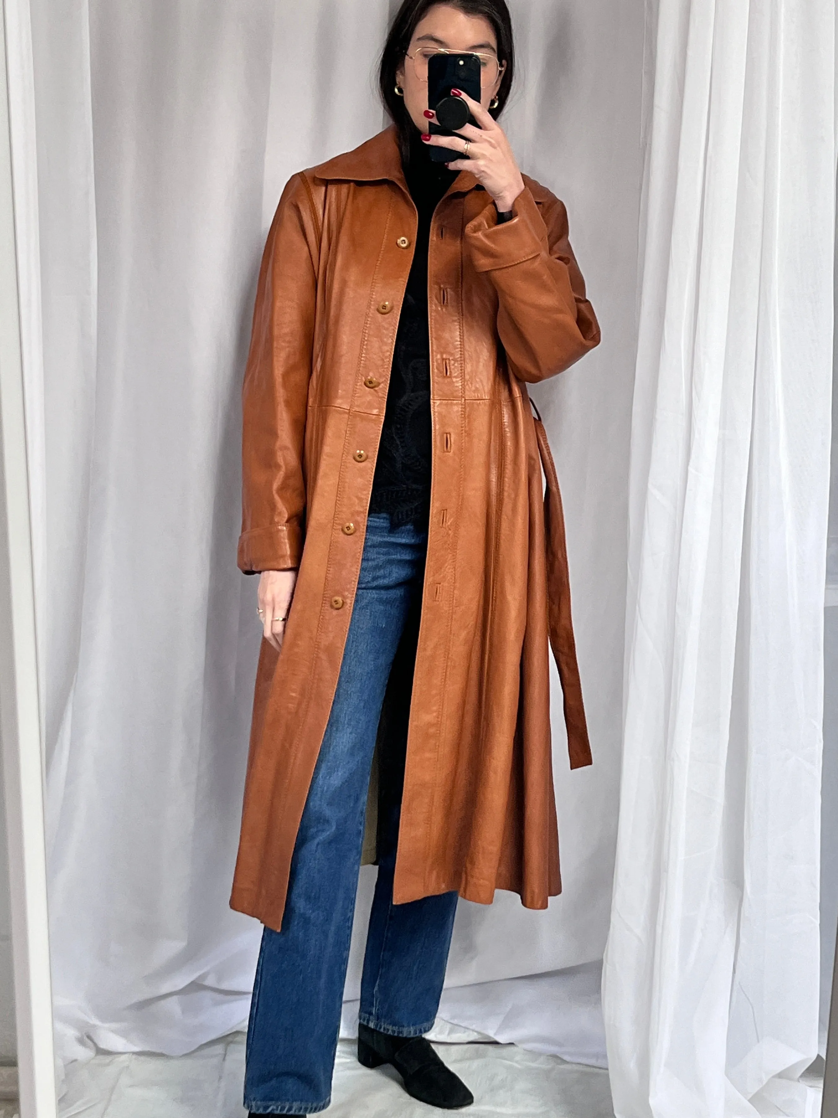 1970s Imperial leather trench with knit seams