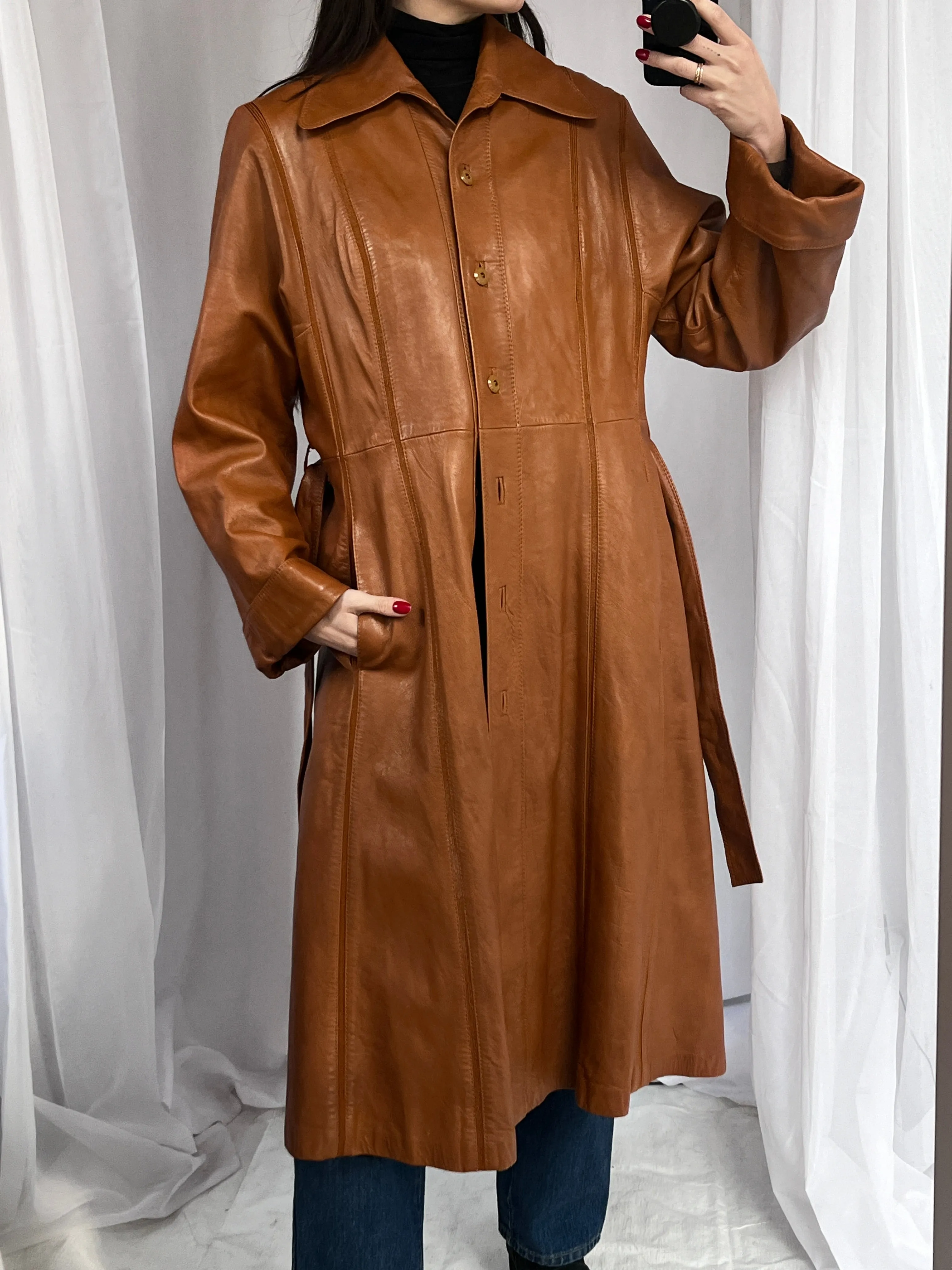 1970s Imperial leather trench with knit seams