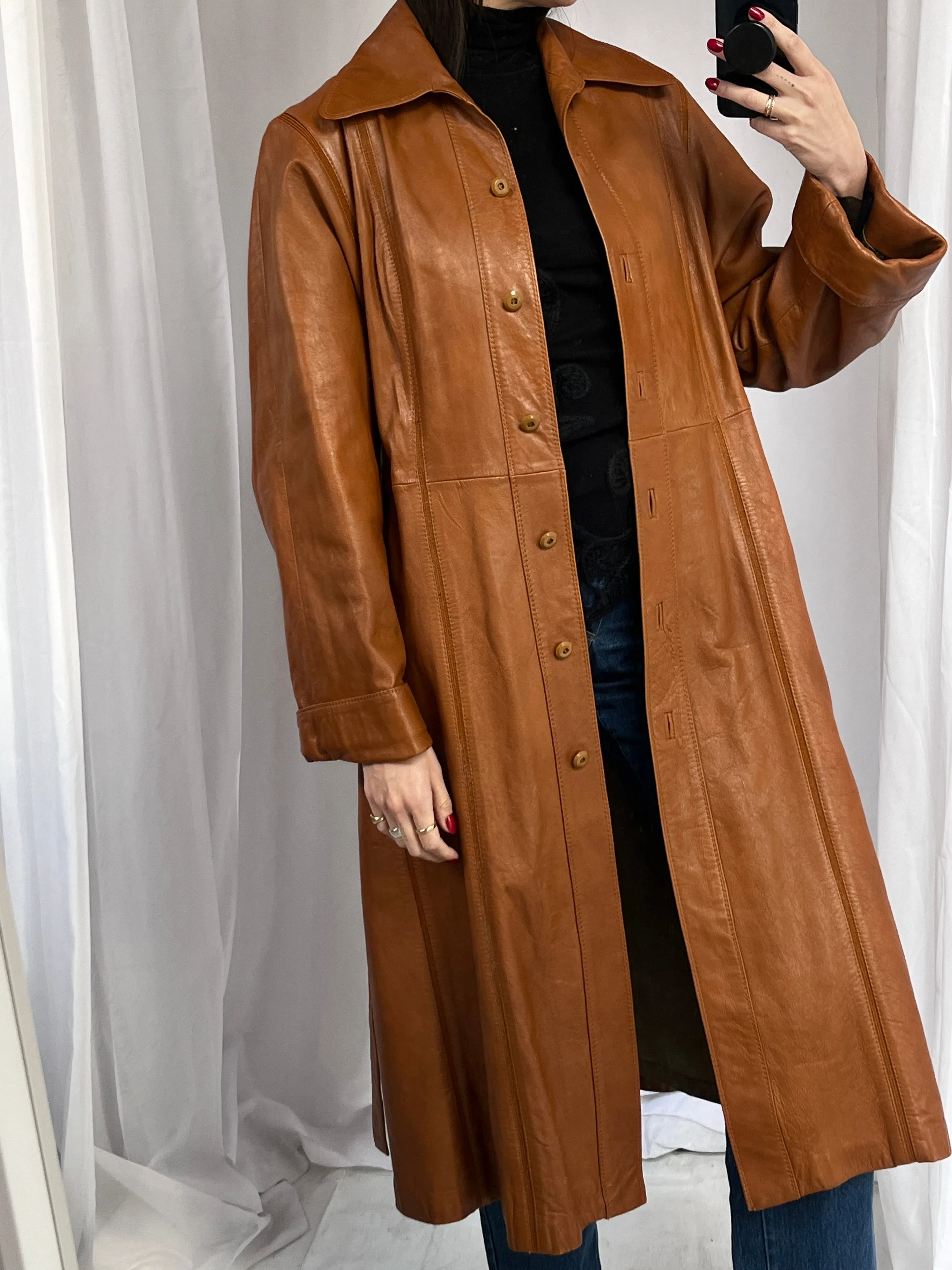 1970s Imperial leather trench with knit seams