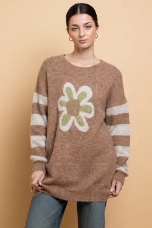 Daisy Street -  Beige Flower Motif Knit Jumper