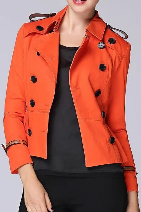 Double-Breasted Short Trench Jacket in Orange