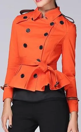 Double-Breasted Short Trench Jacket in Orange