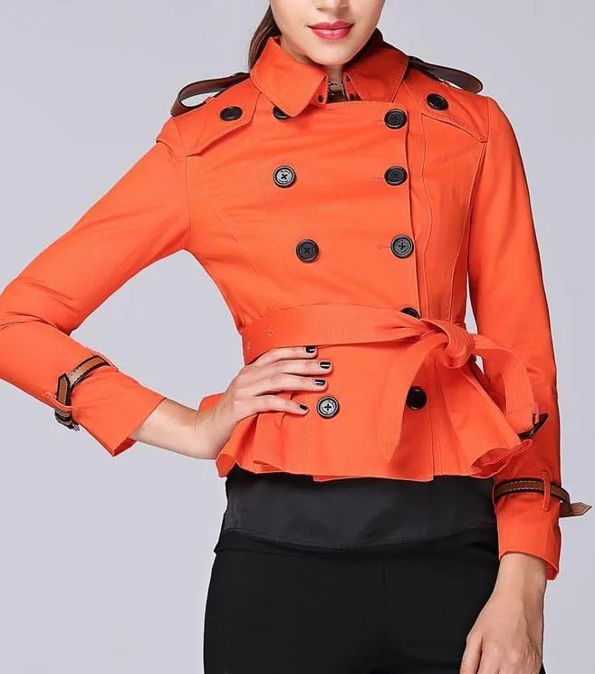 Double-Breasted Short Trench Jacket in Orange