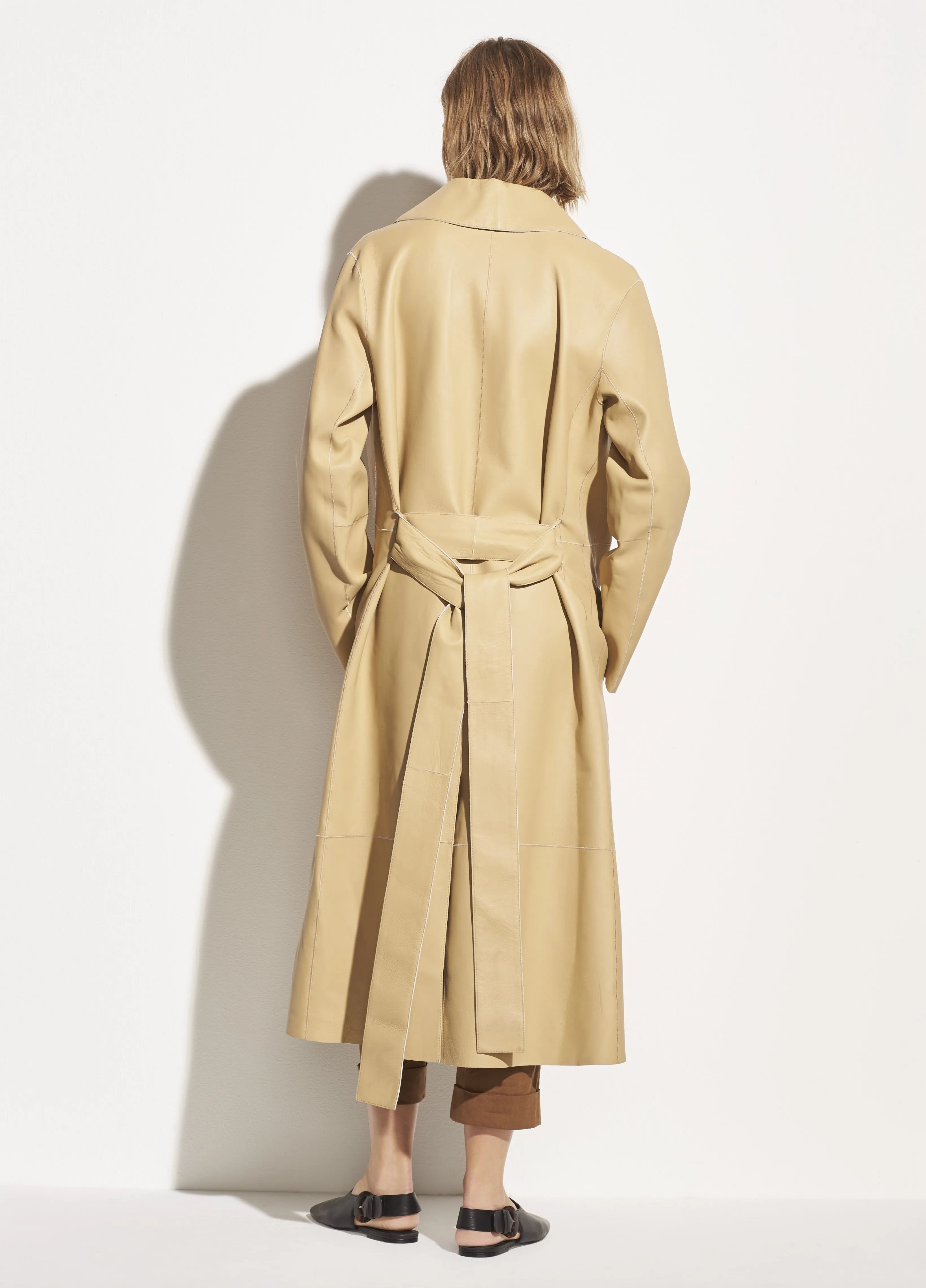 Double Face Leather Trench in Straw/Off White