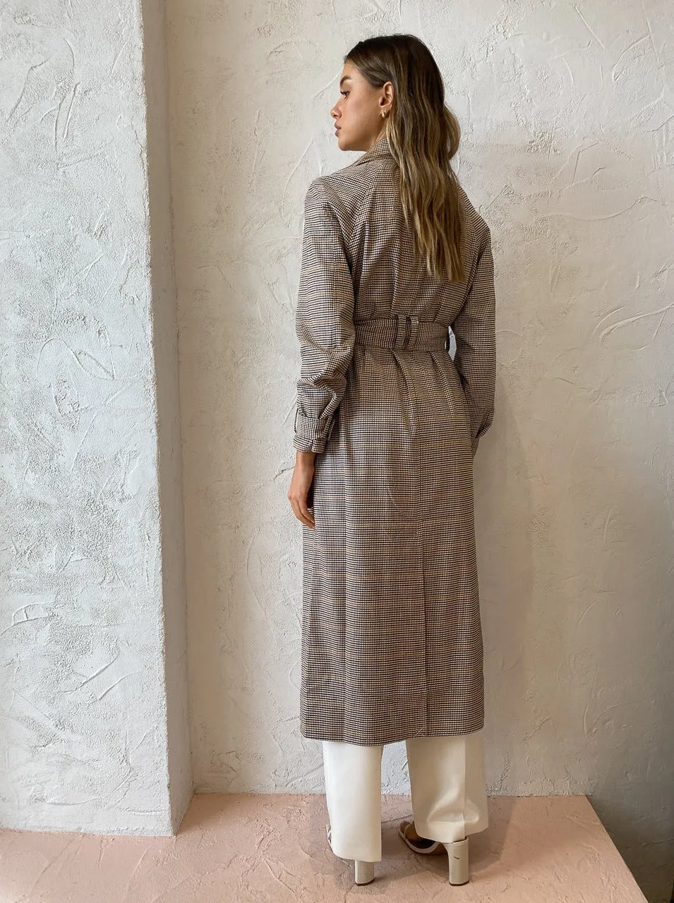 Elka Collective Tabitha Trench in Brown Check