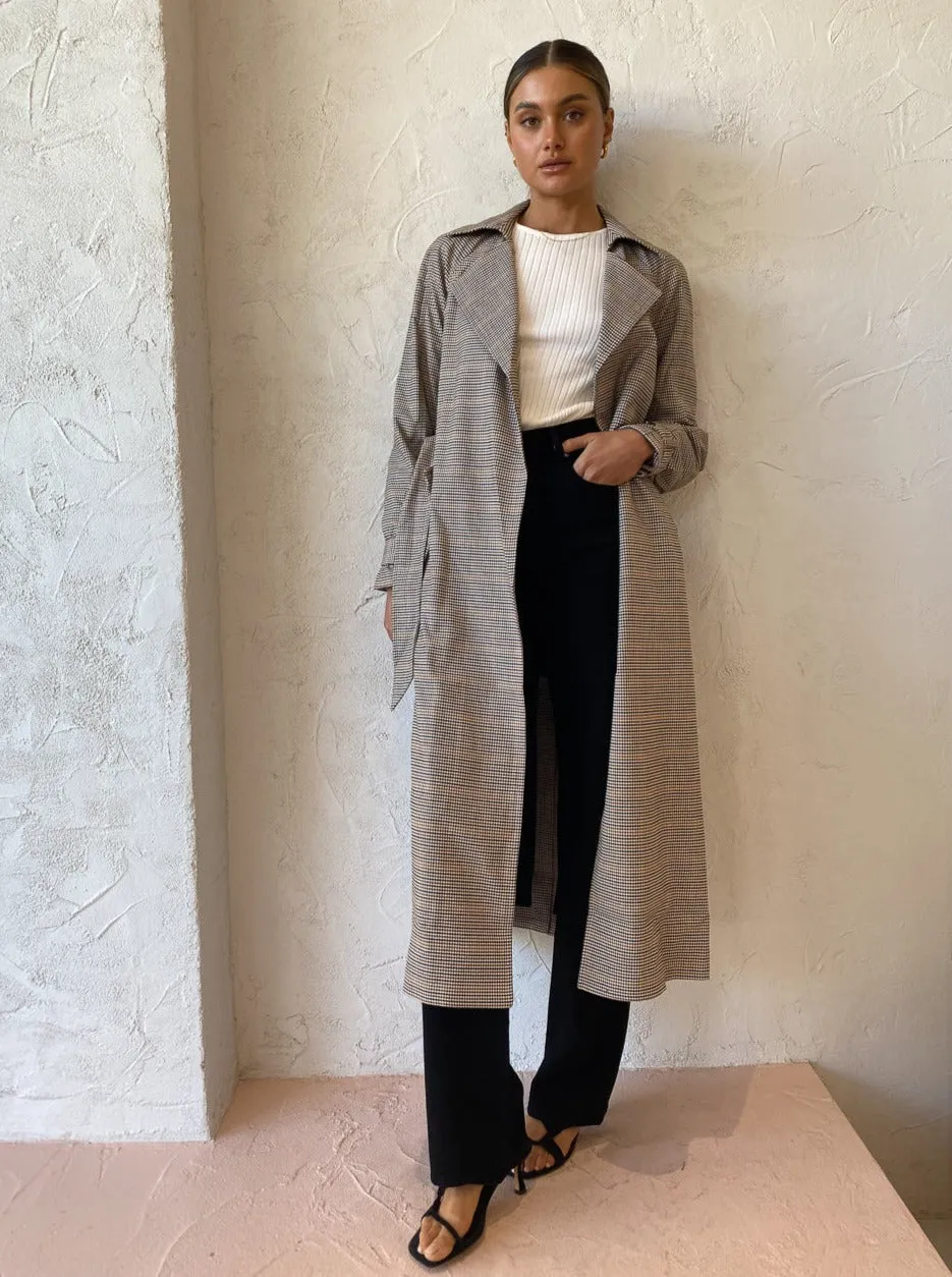 Elka Collective Tabitha Trench in Brown Check