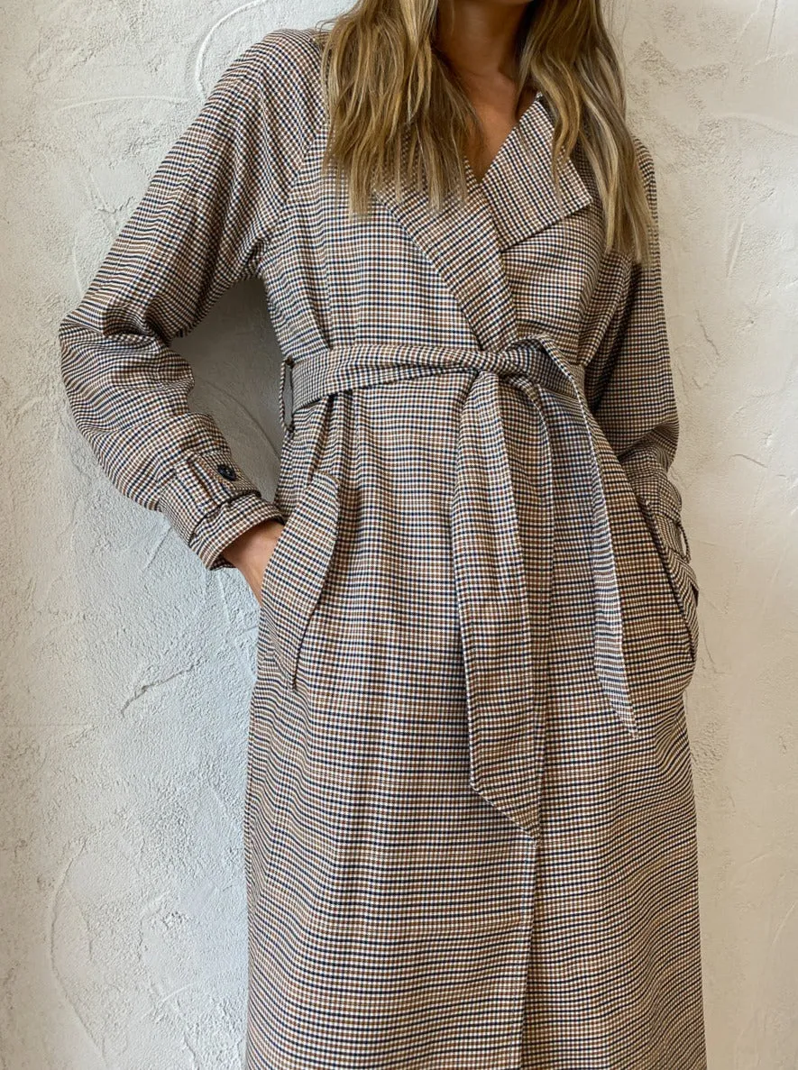 Elka Collective Tabitha Trench in Brown Check