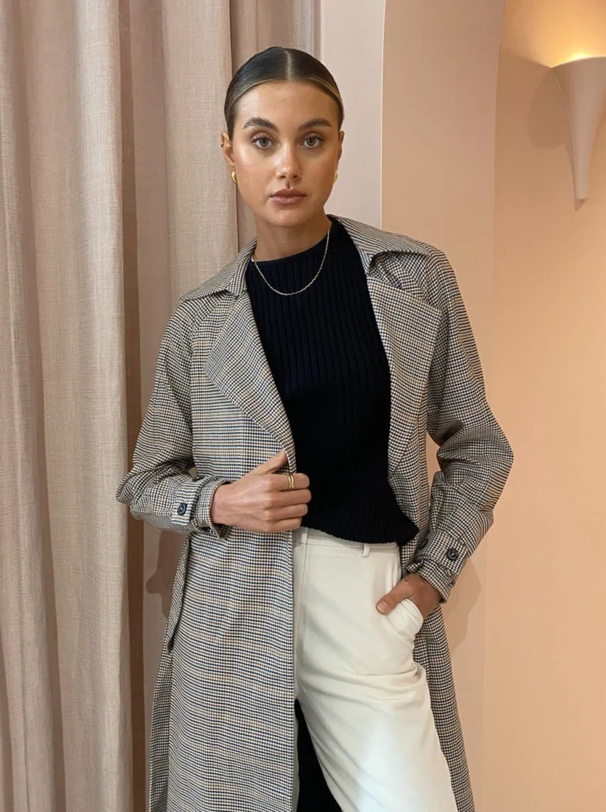 Elka Collective Tabitha Trench in Brown Check