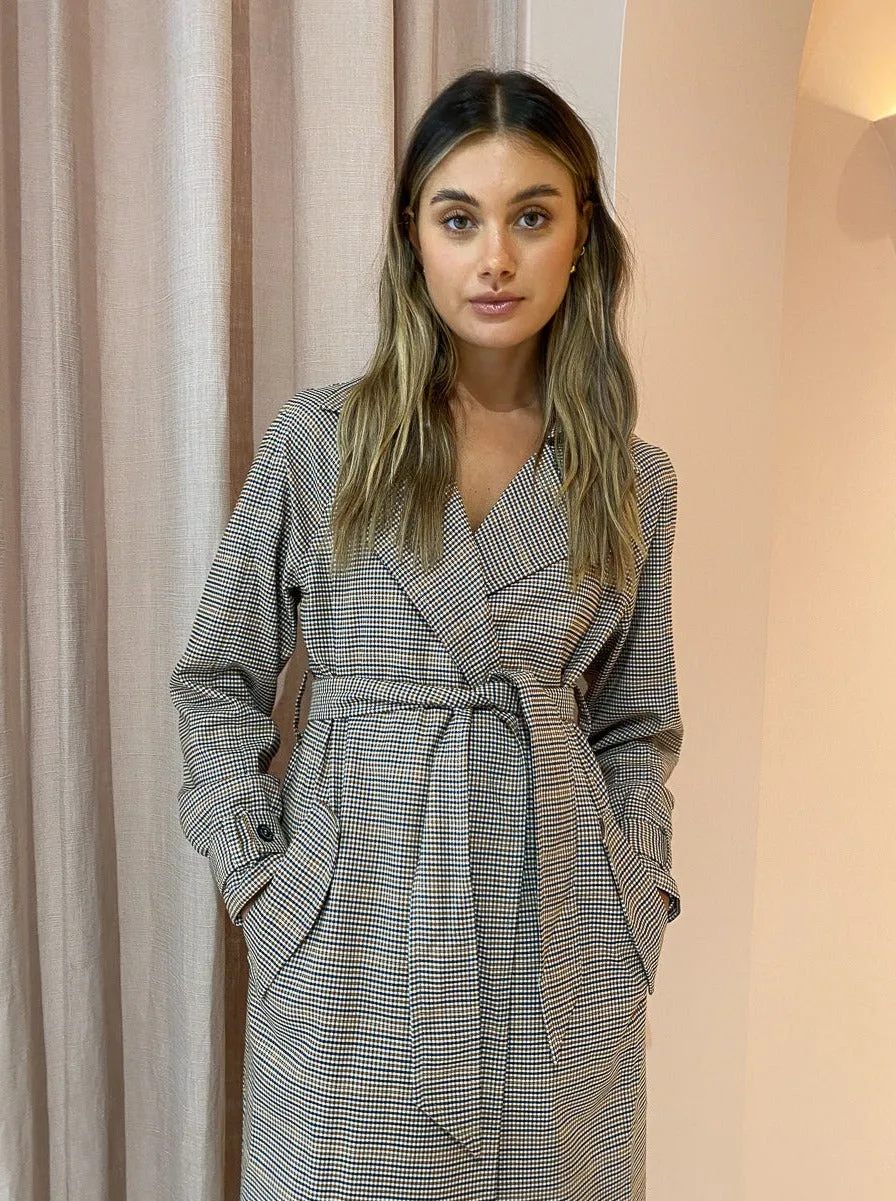 Elka Collective Tabitha Trench in Brown Check