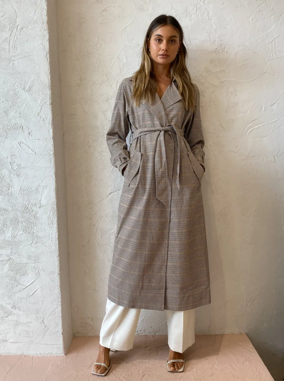 Elka Collective Tabitha Trench in Brown Check