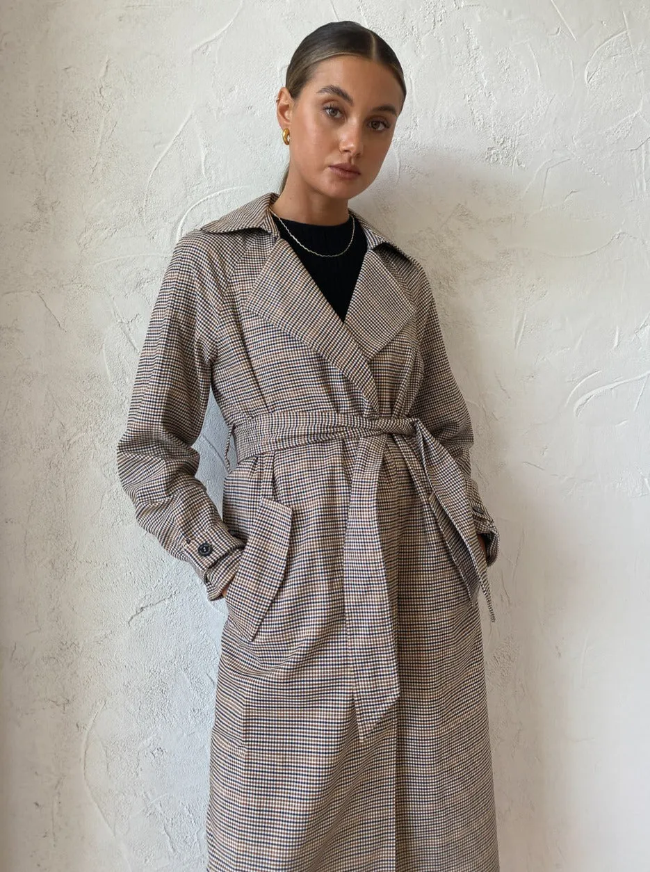 Elka Collective Tabitha Trench in Brown Check
