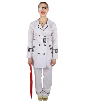 HPO Adult Women's Action Thriller Movie Assassination Team White Trench Costume I Suitable for Halloween I Flame-retardant Synthetic Fabric