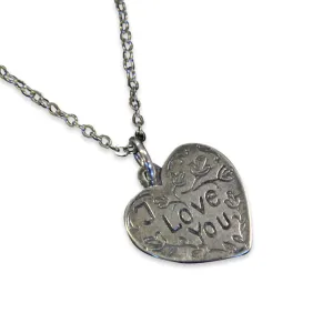 I Love You Vintage Heart Necklace Heart Charm Silver Necklace Vintage Trench Art