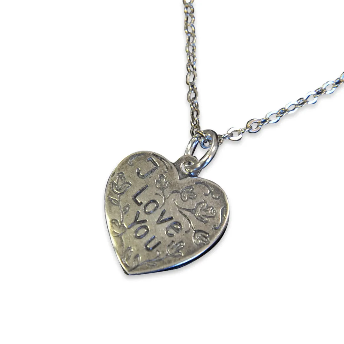 I Love You Vintage Heart Necklace Heart Charm Silver Necklace Vintage Trench Art