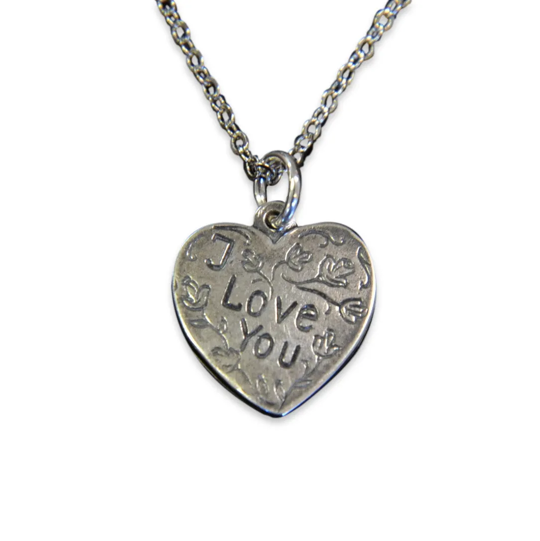 I Love You Vintage Heart Necklace Heart Charm Silver Necklace Vintage Trench Art