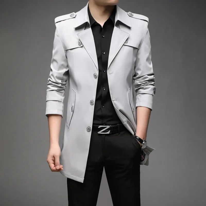 New Spring Men Trench Fashion England Style Long Trench Coats Mens Casual Outerwear Jackets Windbreaker Brand Mens Clothing