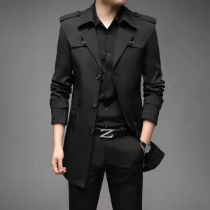New Spring Men Trench Fashion England Style Long Trench Coats Mens Casual Outerwear Jackets Windbreaker Brand Mens Clothing
