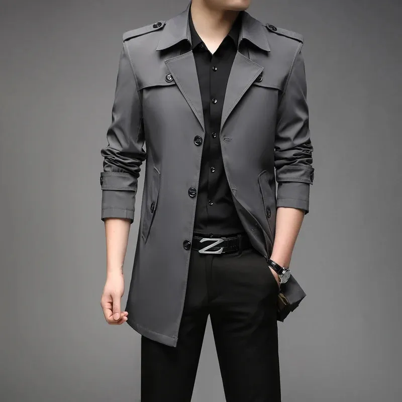 New Spring Men Trench Fashion England Style Long Trench Coats Mens Casual Outerwear Jackets Windbreaker Brand Mens Clothing