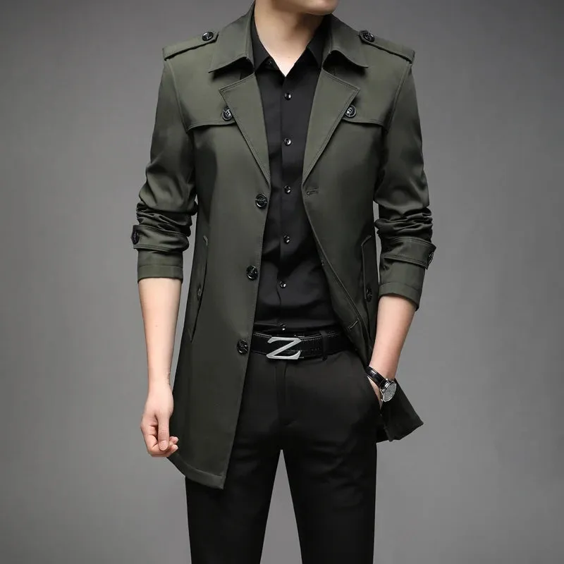 New Spring Men Trench Fashion England Style Long Trench Coats Mens Casual Outerwear Jackets Windbreaker Brand Mens Clothing