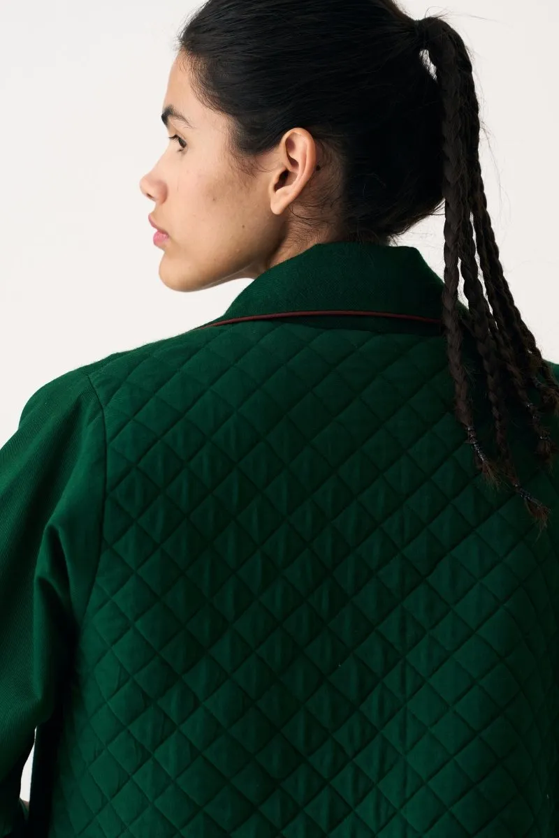 Notch Collar Woollen Trench Overlay - Emerald Green