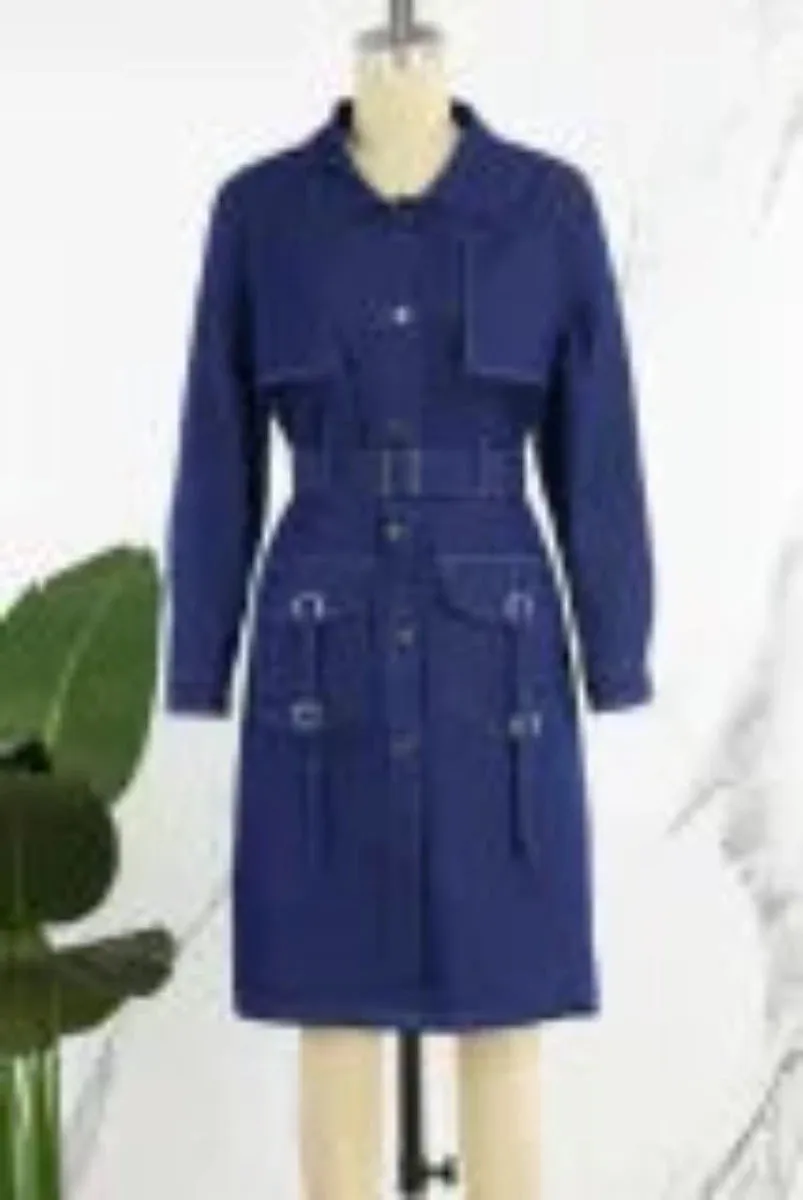 Patchwork buckle denim trench