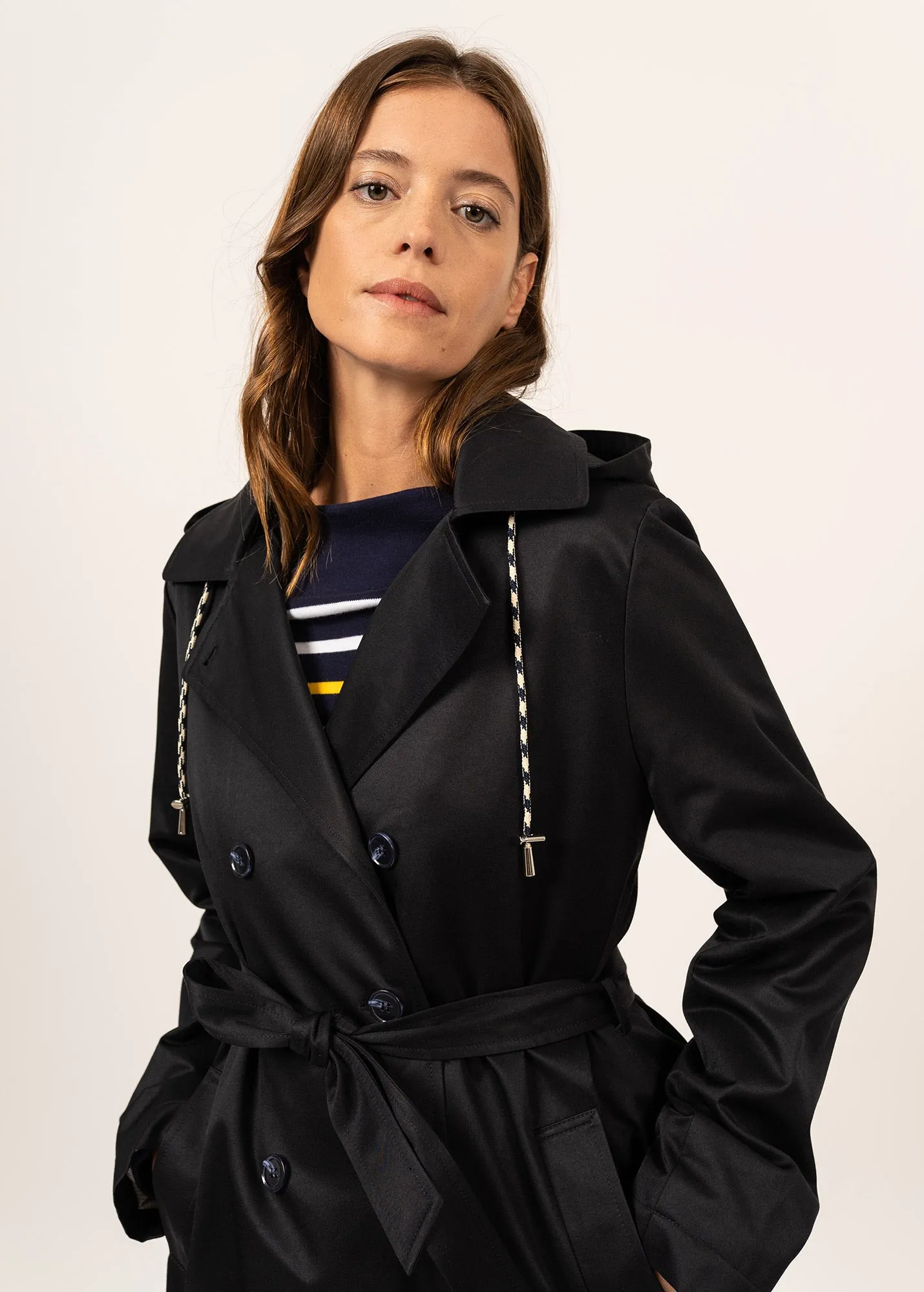 Trench à capuche Ste Honorine - en gabardine de coton (NAVY)