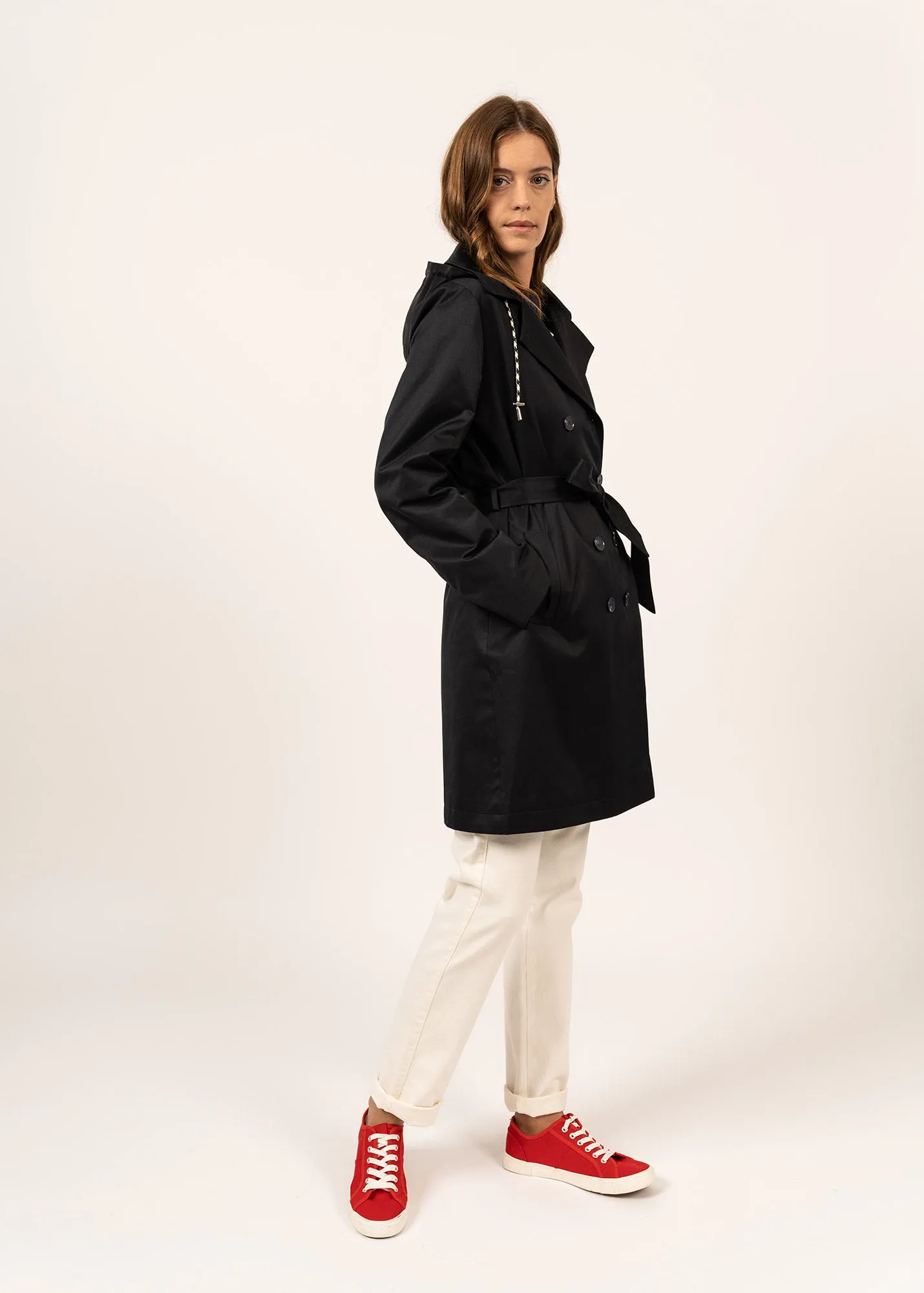 Trench à capuche Ste Honorine - en gabardine de coton (NAVY)