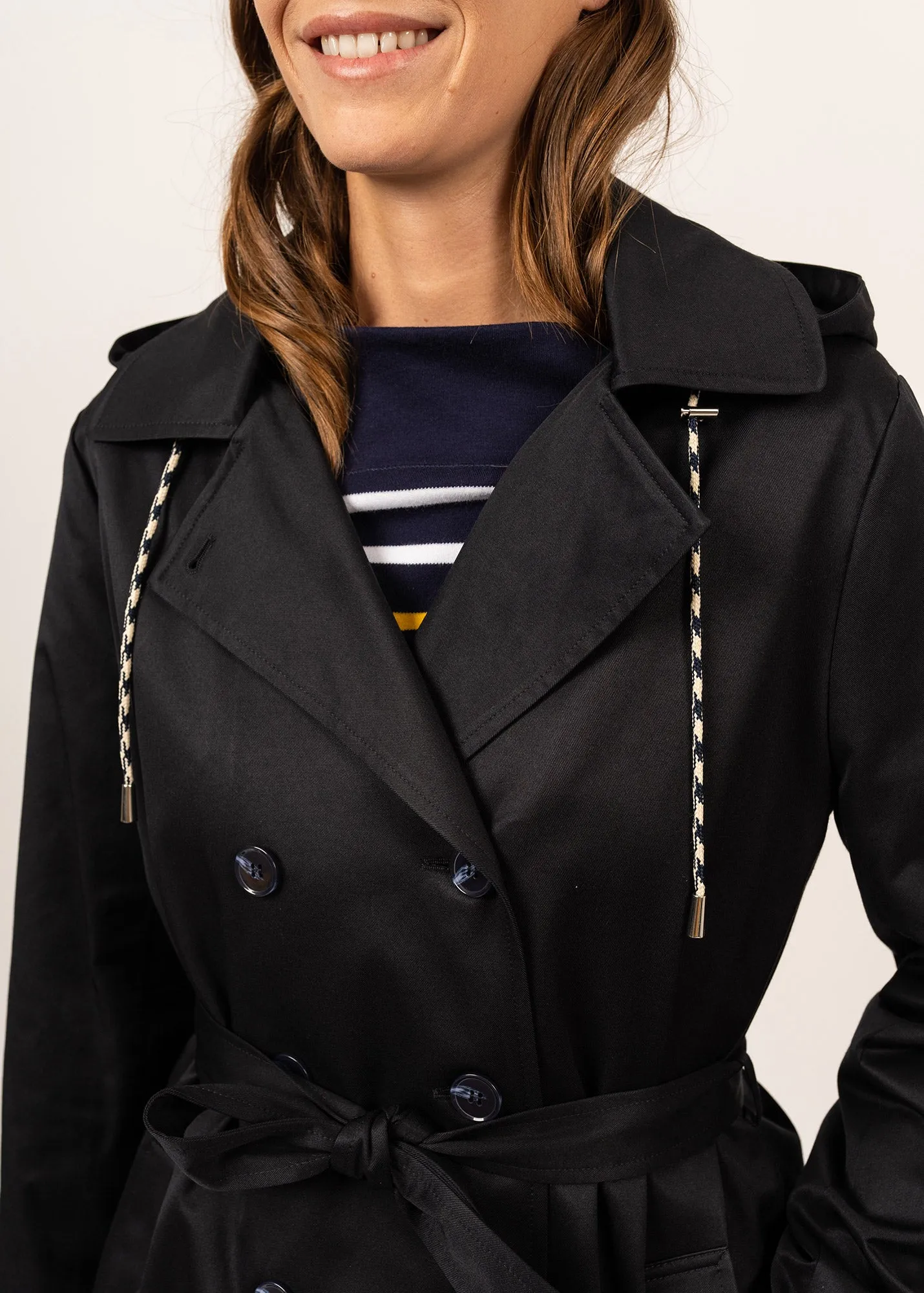 Trench à capuche Ste Honorine - en gabardine de coton (NAVY)