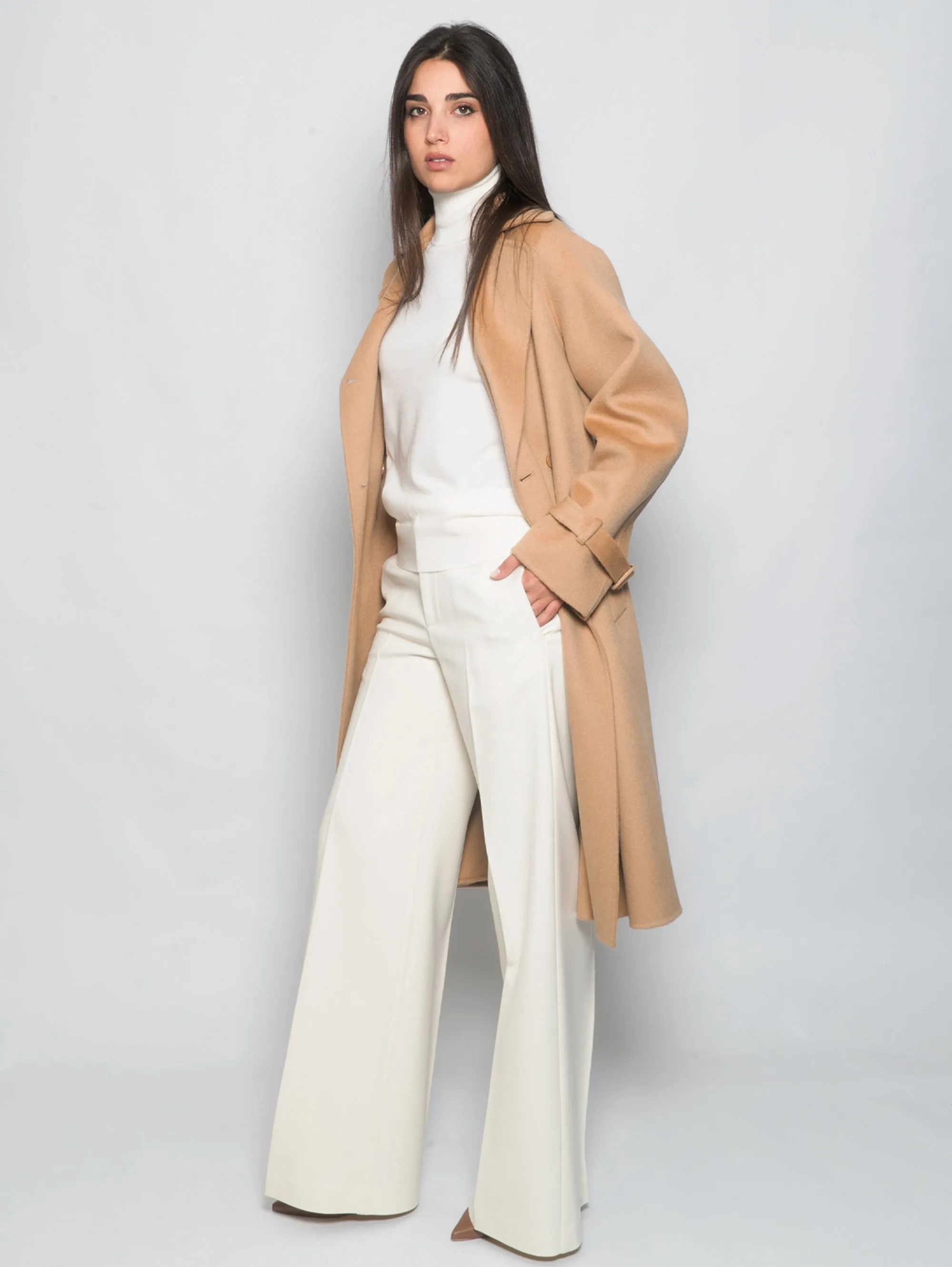 Trench Doppiopetto in Lana Beige