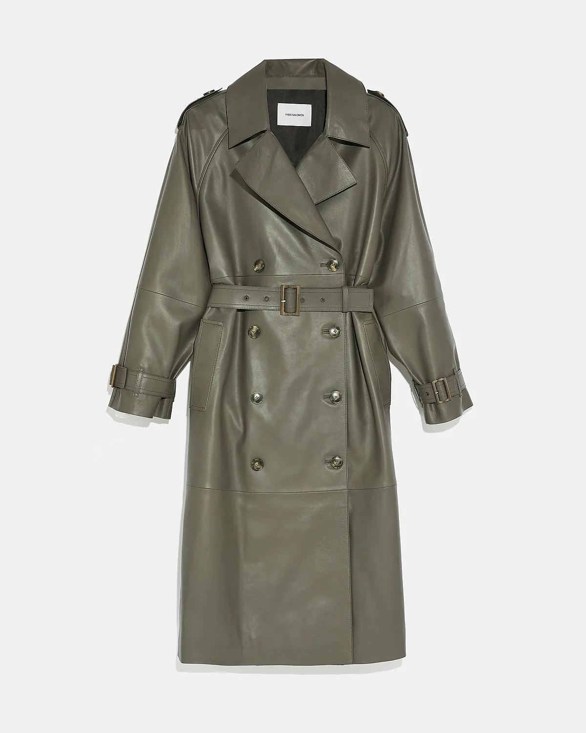 Trench long ceinturé en cuir d'agneau