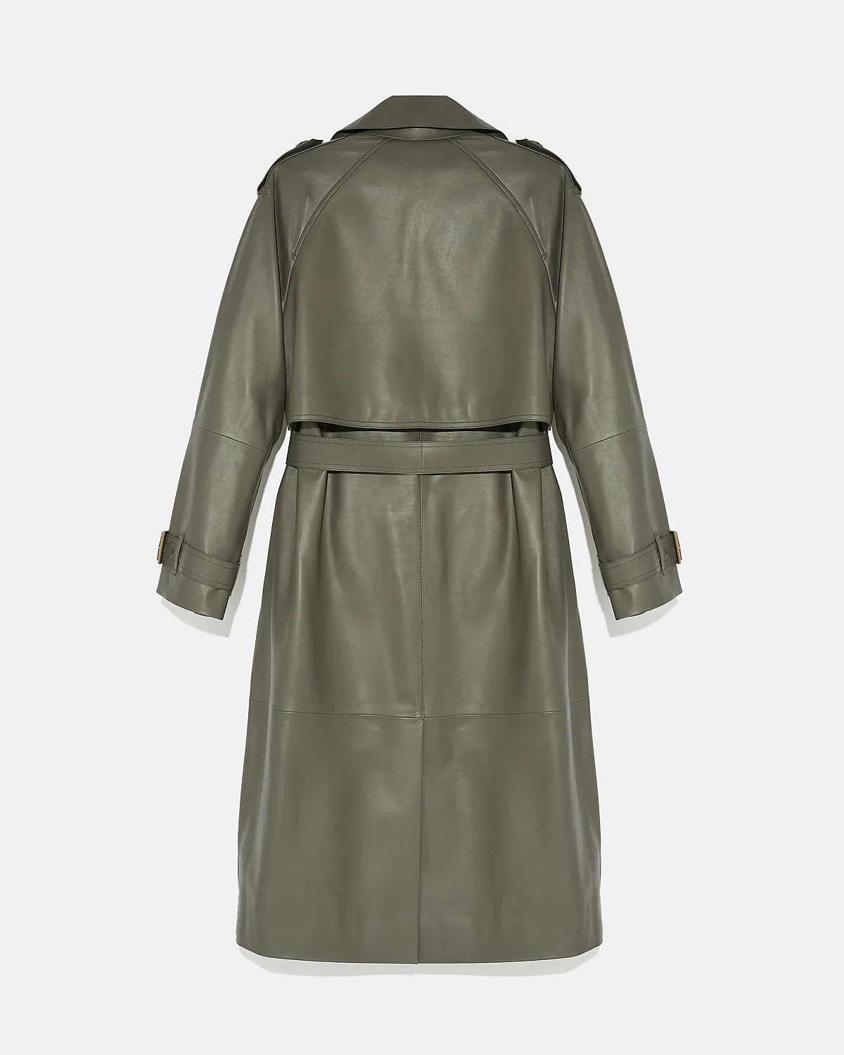 Trench long ceinturé en cuir d'agneau