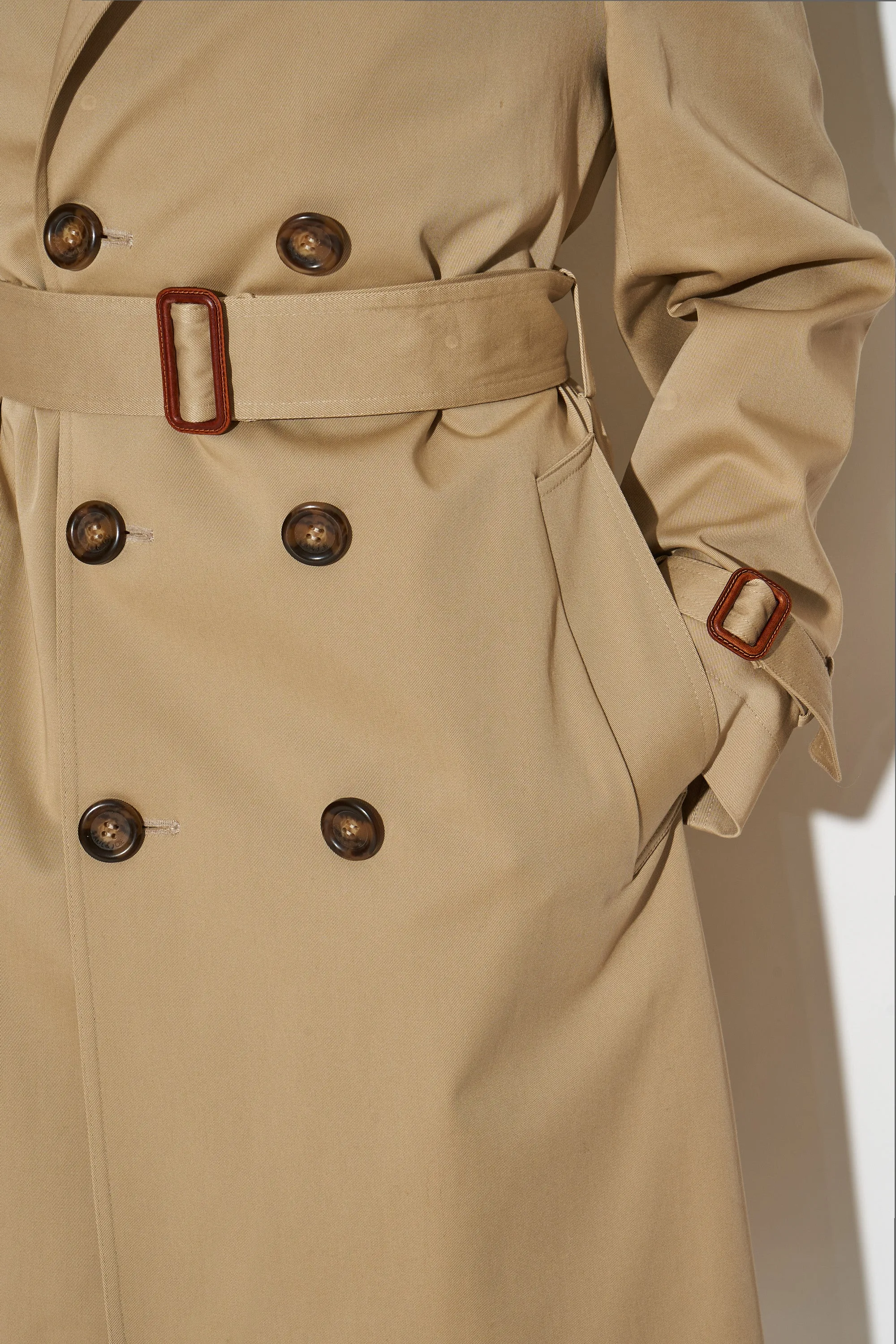 Trench long unisexe en gabardine de coton