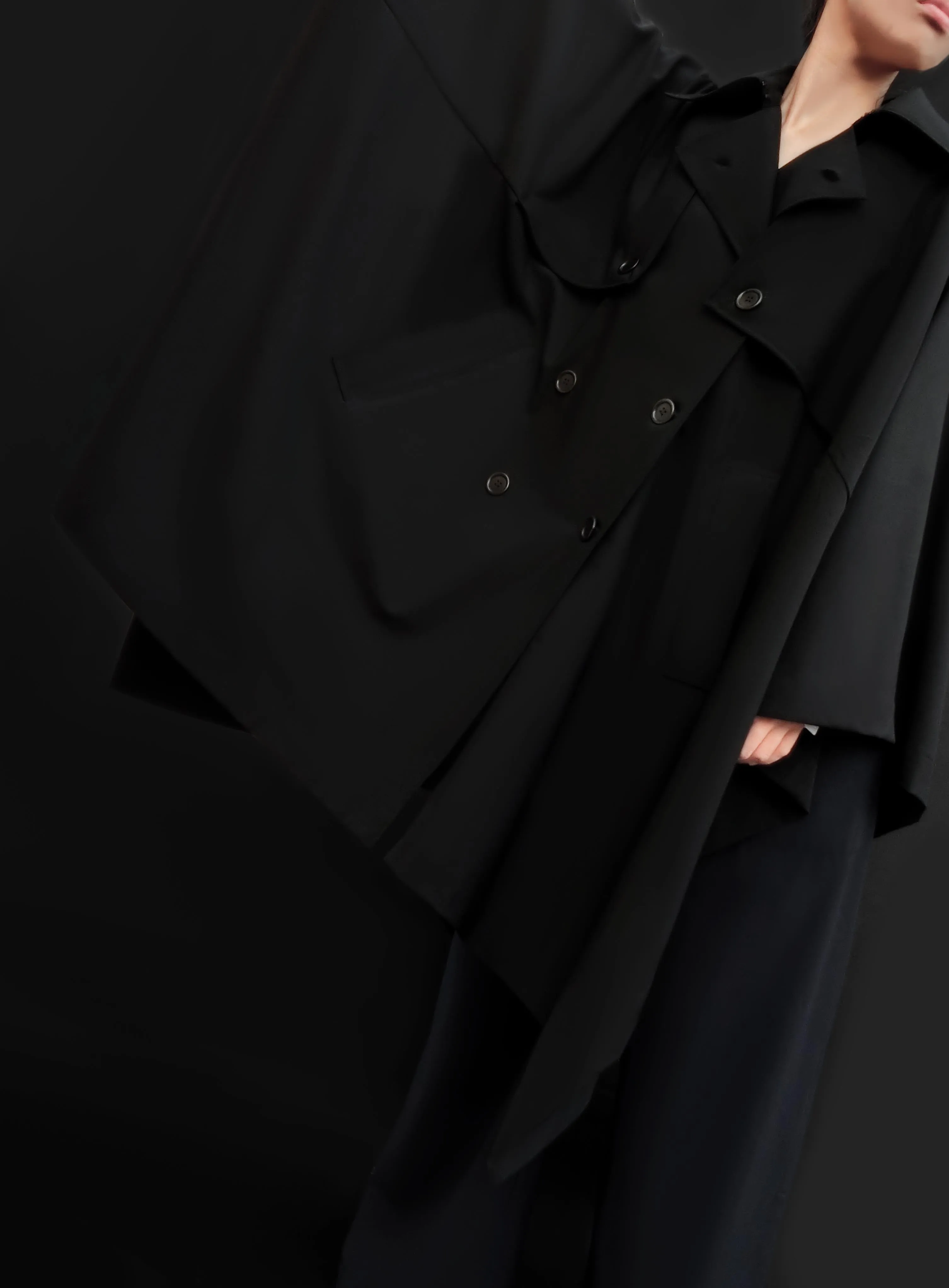 Virgin Wool Trench Cape / Black