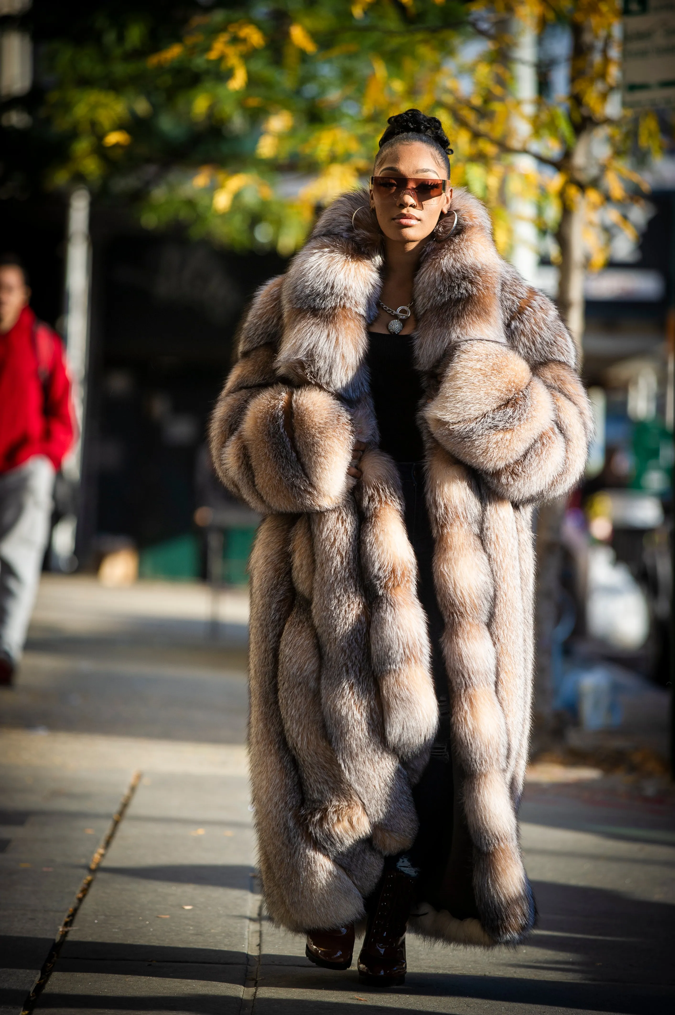 Women's Full Length Fox Trench [Crystal]