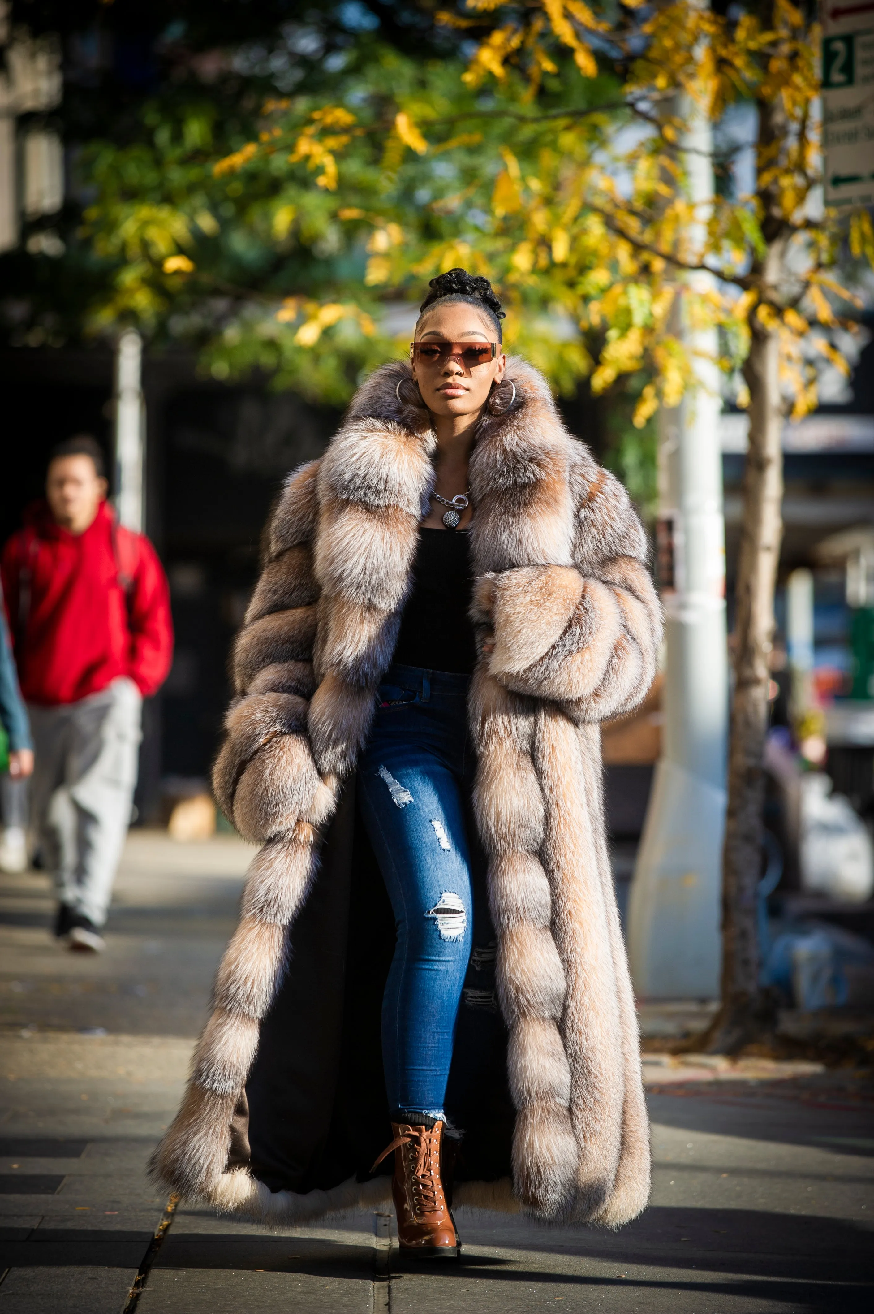 Women's Full Length Fox Trench [Crystal]